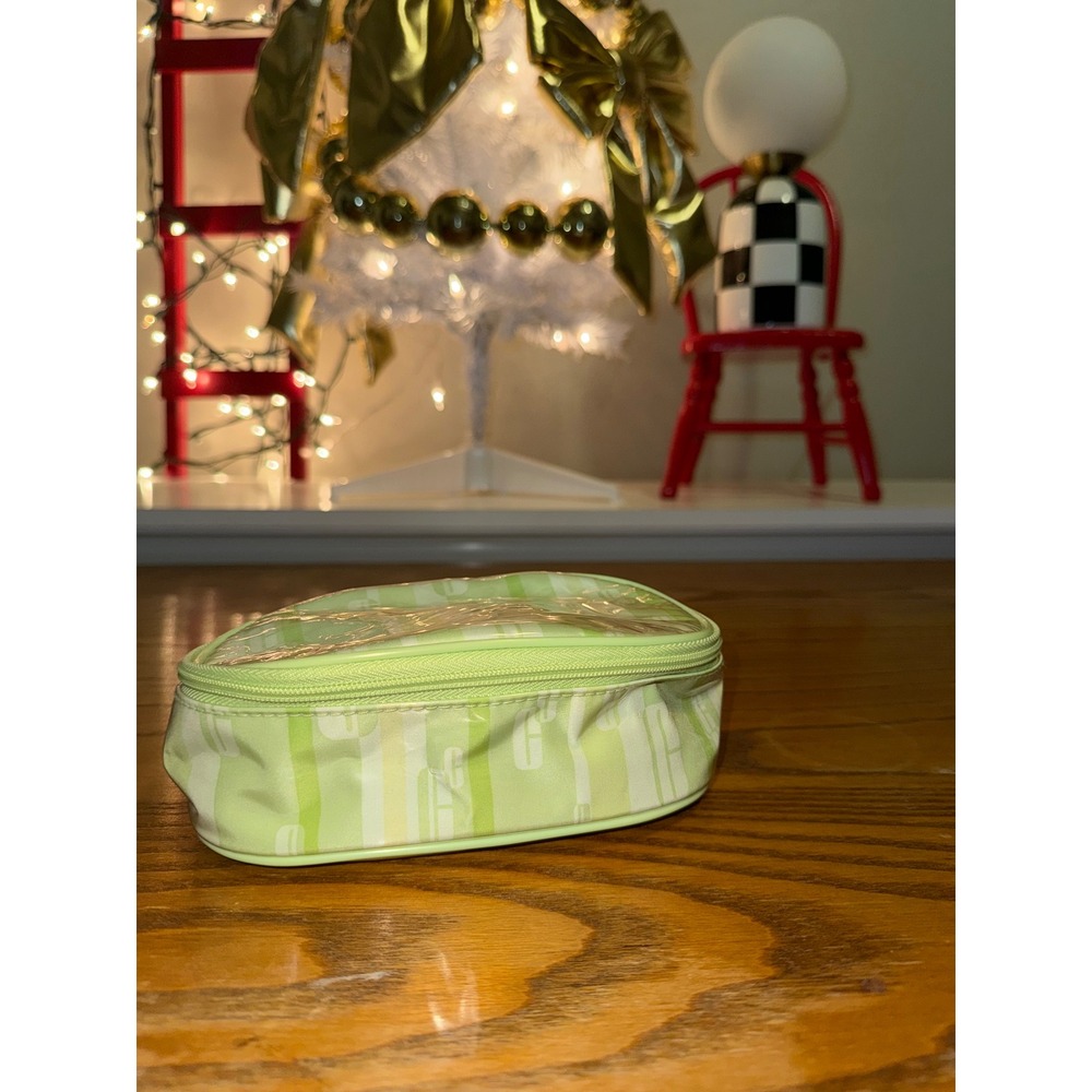 Clinique Green‎ Striped Clear Top Cosmetic Bag Pouch Organizer Makeup Travel